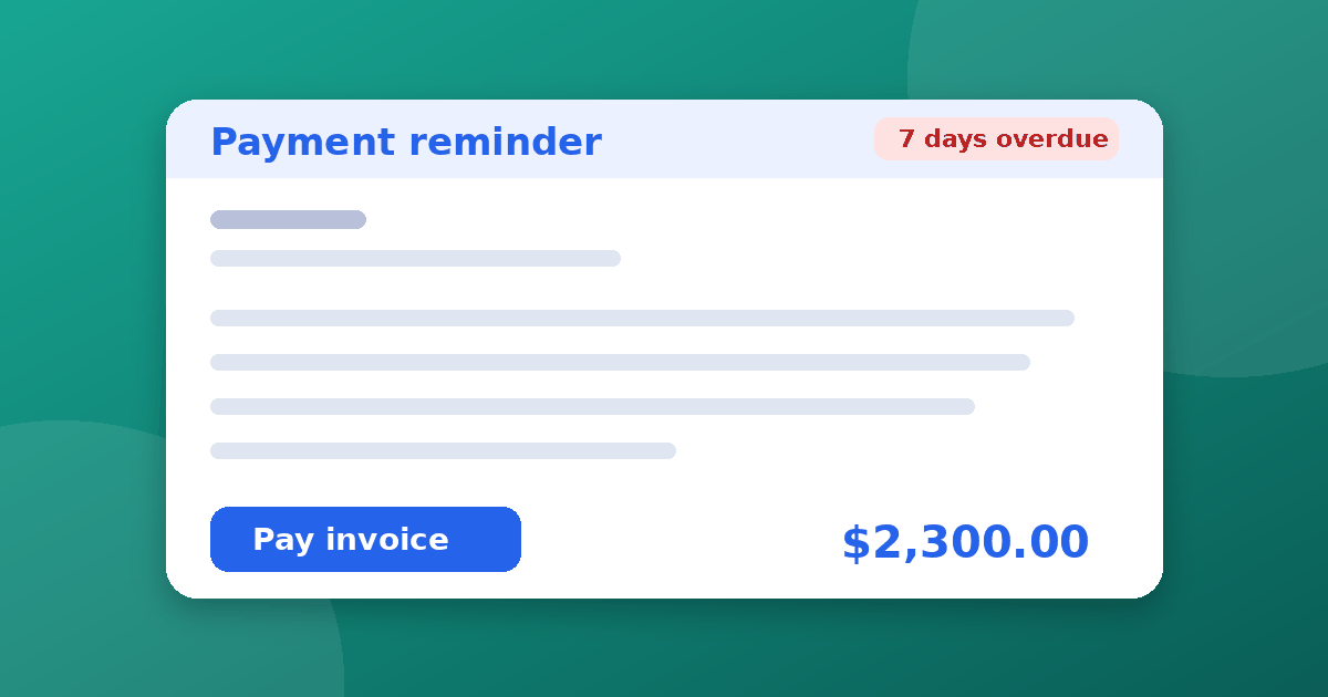 An email reminder card with a payment overdue badge and a pay now button