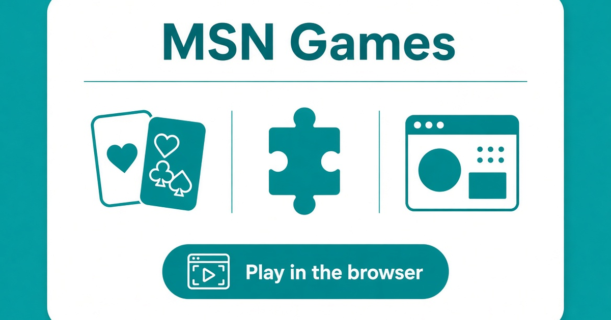 An MSN Games card with playing cards, a puzzle piece, and a browser window