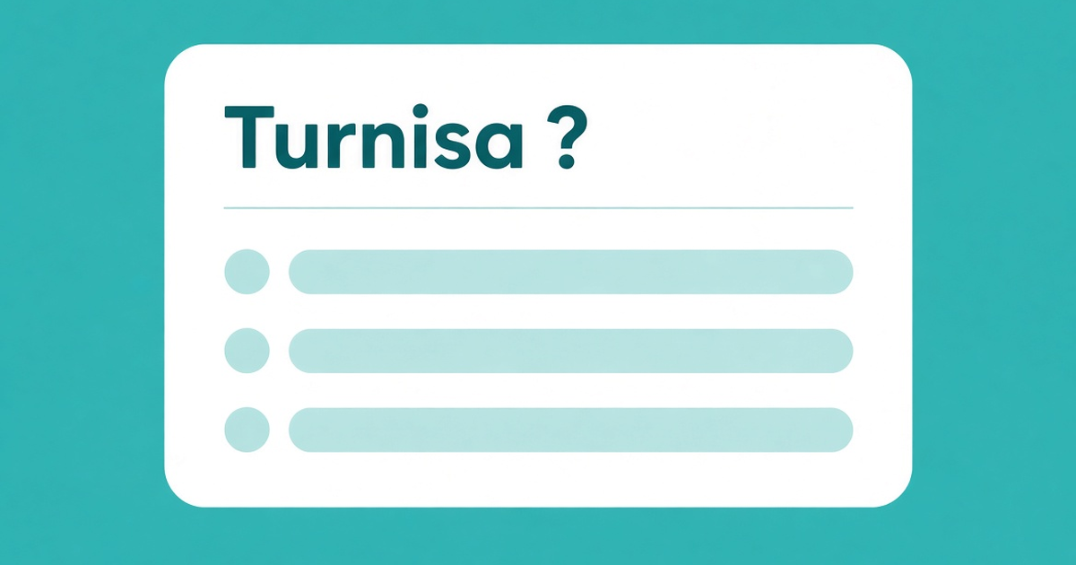 A search card labeled Turnisa with a question mark and blank result bars