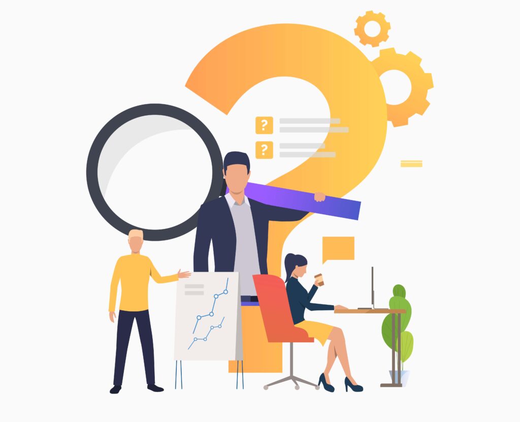 man explaining chart, woman working with laptop vector