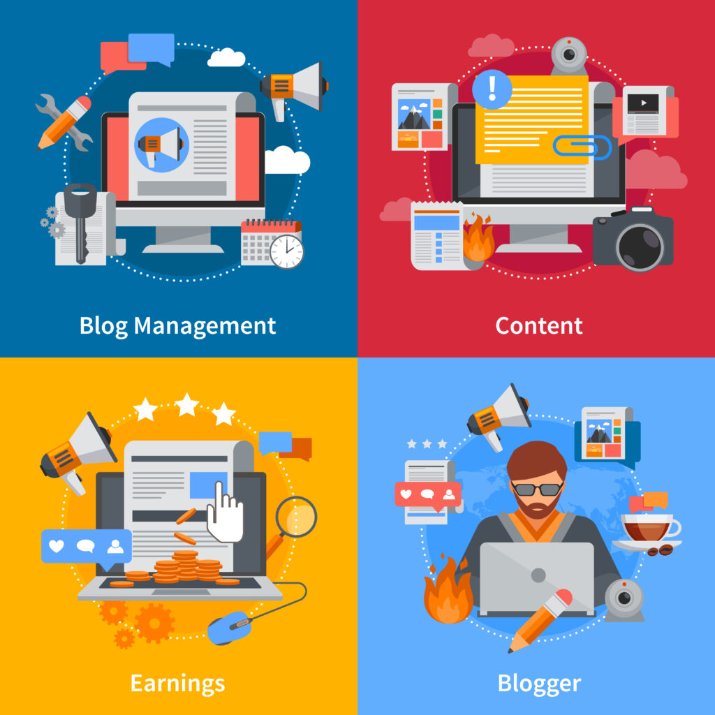 blogging flat 2x2 icons set