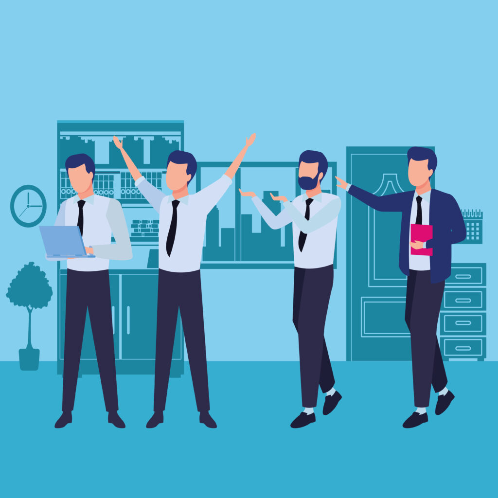 business coworkers with office supplies